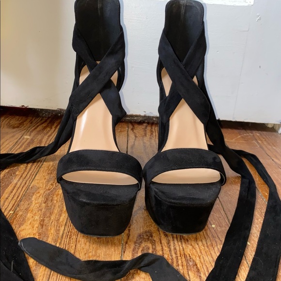 Boohoo, Black, Size 9, 5.5 inch Lace-up Platform Heels - Picture 2 of 7